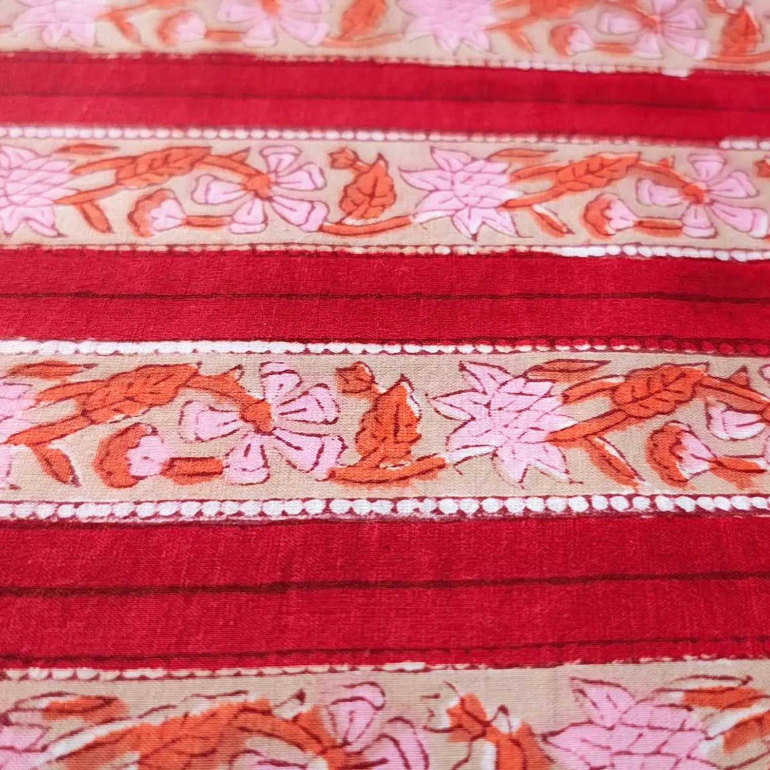 Handmade Bagru Print Textile – Red Floral Print Cotton Material