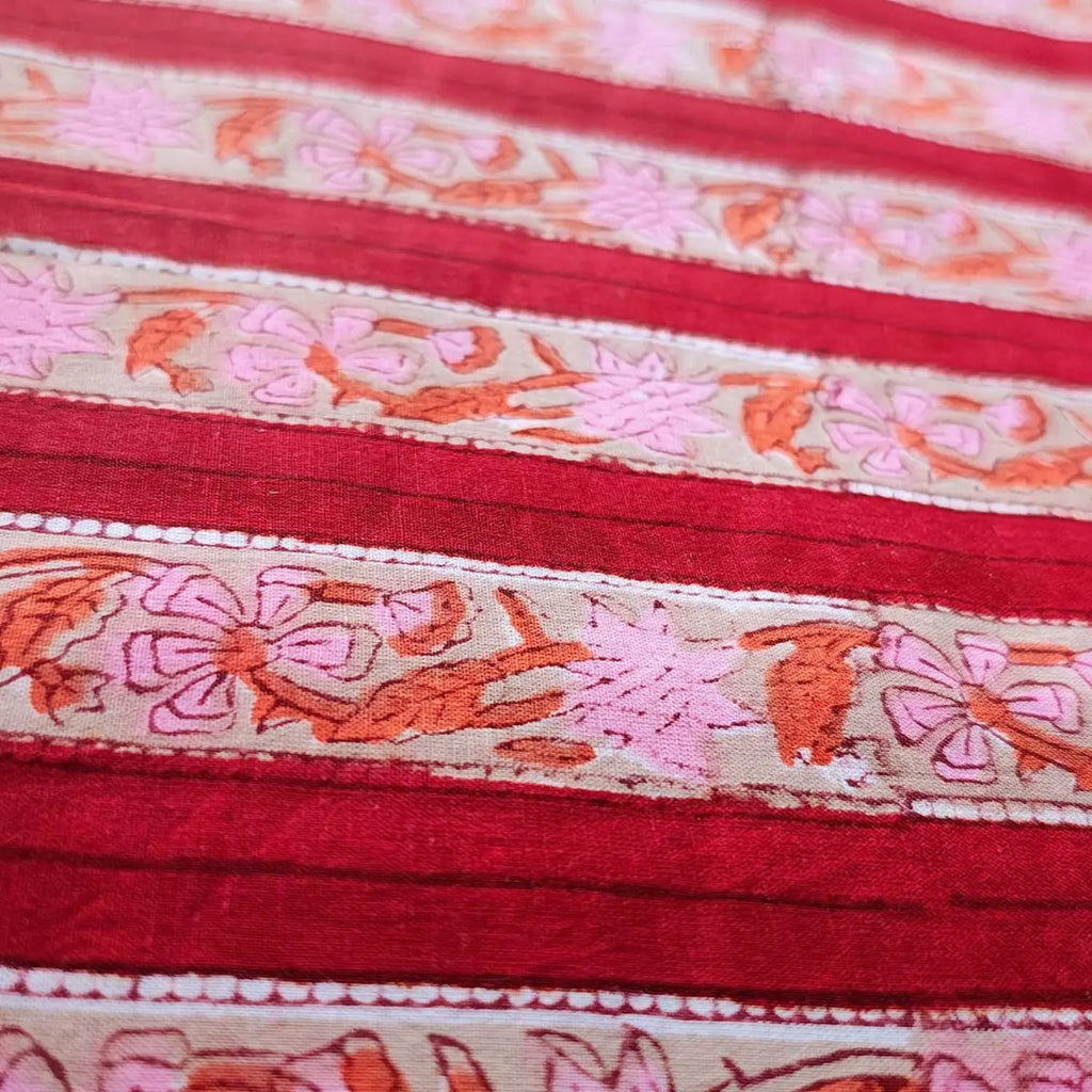 Sanganeri Hand Block Print Cotton Fabric – Red Floral Print