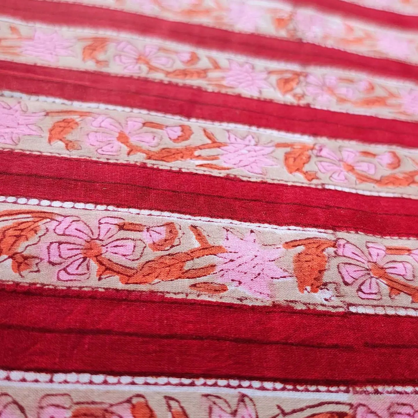 Sanganeri Hand Block Print Cotton Fabric – Red Floral Print