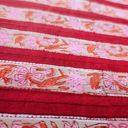 Sanganeri Hand Block Print Cotton Fabric – Red Floral Print