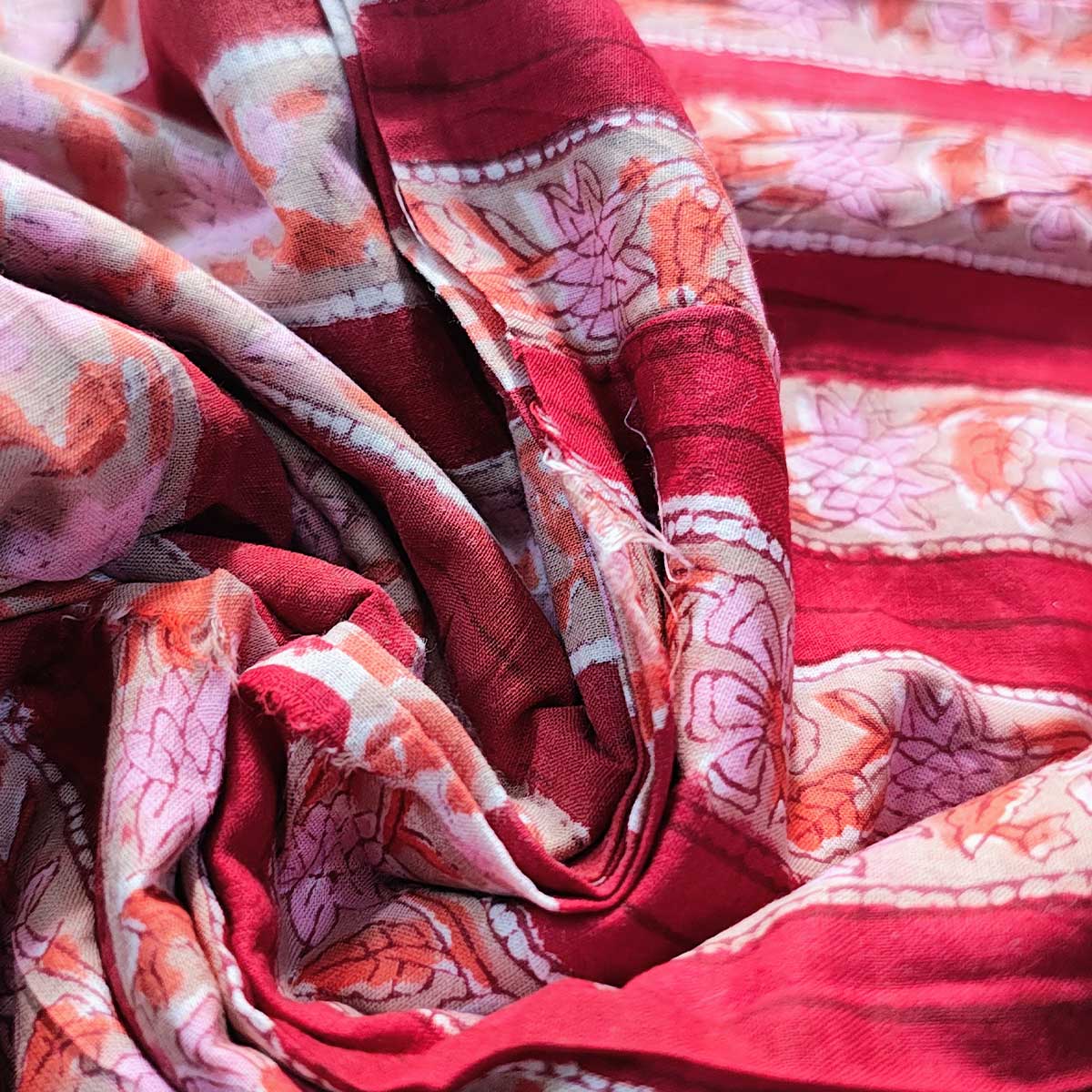 Handmade Bagru Print Textile – Red Floral Print Cotton Material