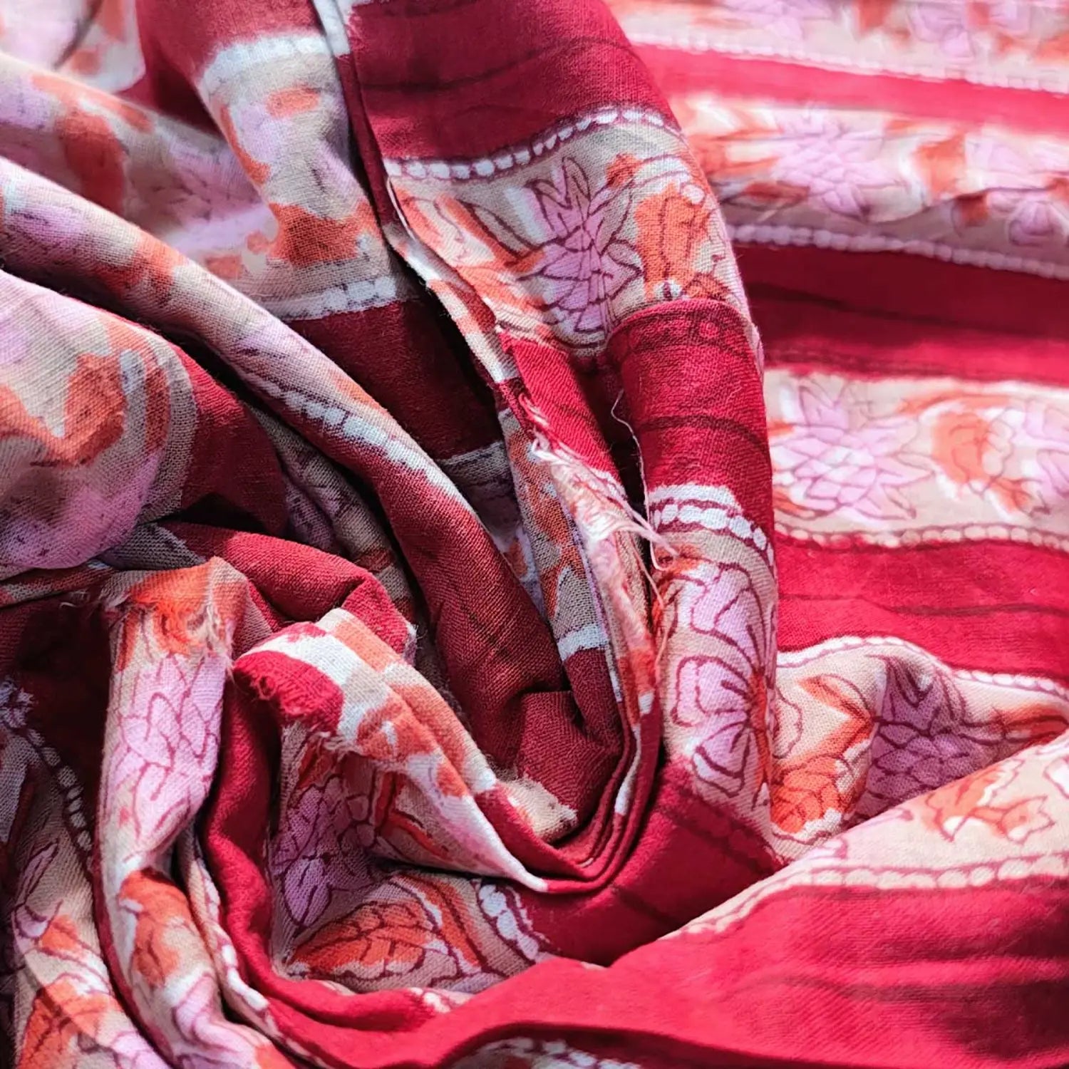 Handmade Bagru Print Textile – Red Floral Print Cotton Material