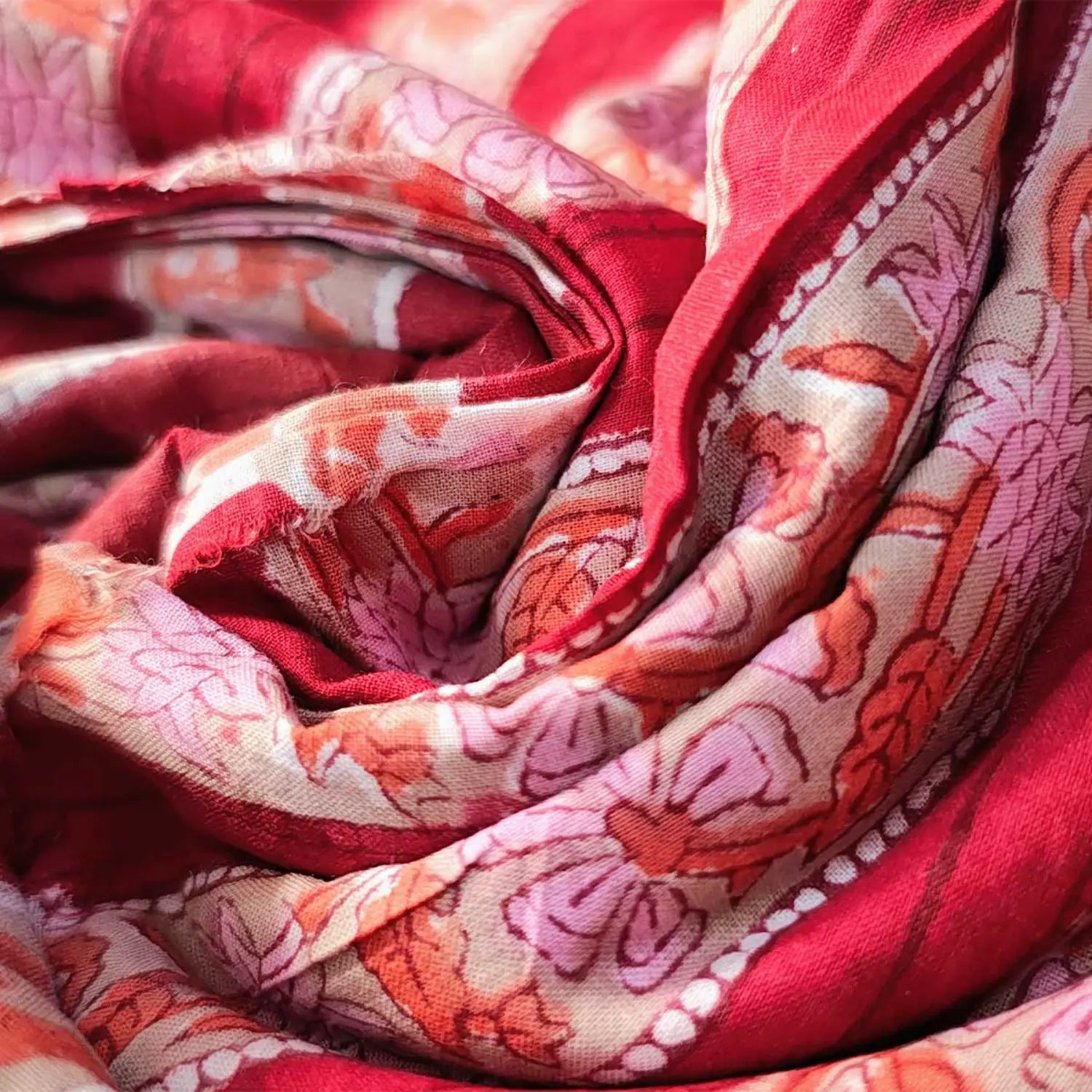 Handmade Bagru Print Textile – Red Floral Print Cotton Material