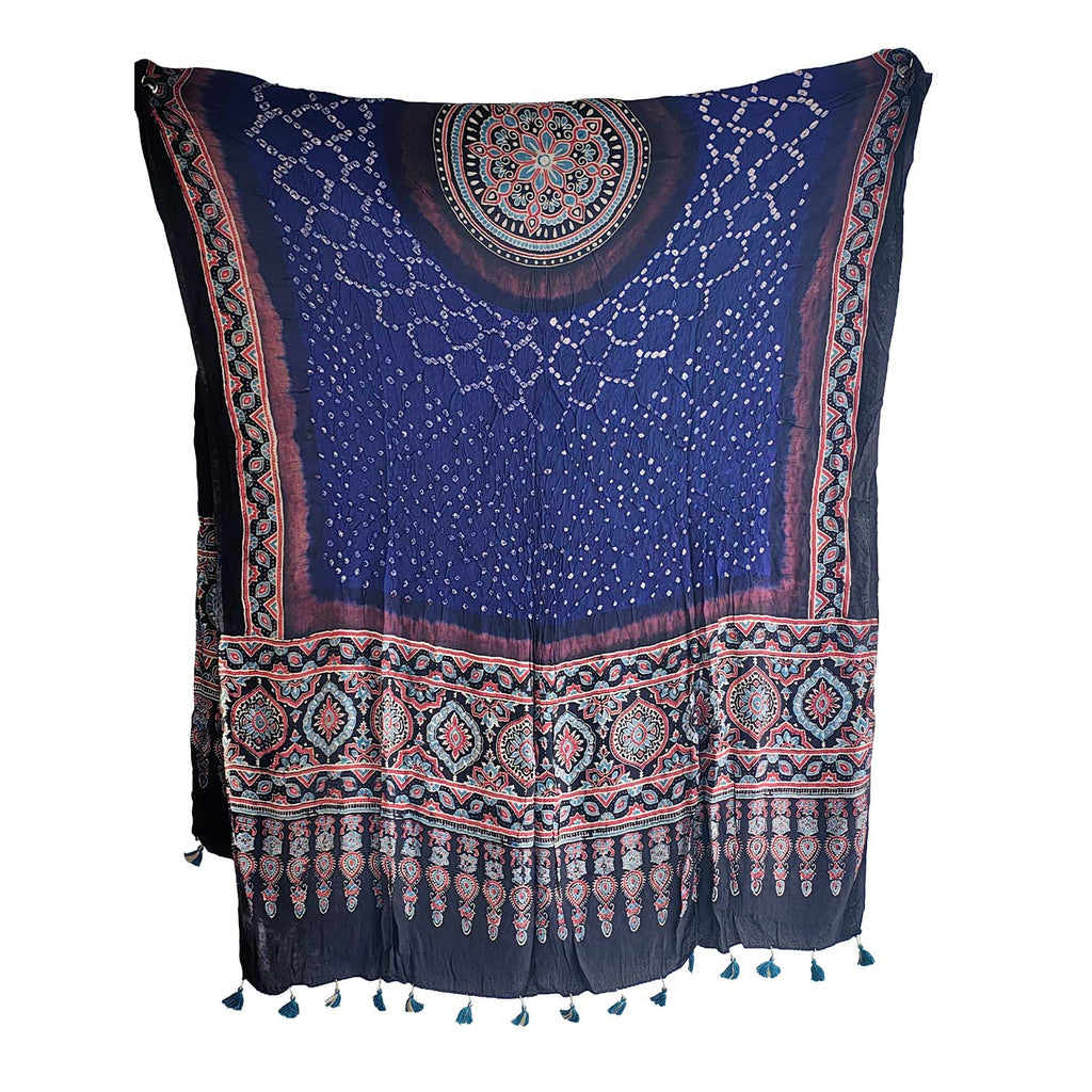 Kutch Bandhani Tie-Dye Pure Silk  Bandhani  Ajrakh Block Printing Dupatta With Zari: An Artistic Fusion of Heritage and Style