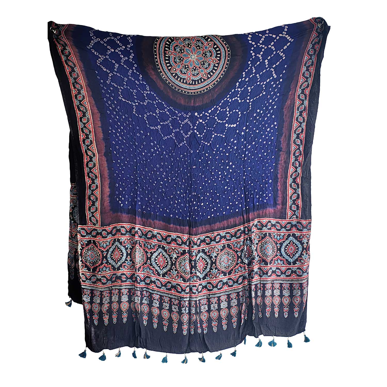Kutch Bandhani Tie-Dye Pure Silk  Bandhani  Ajrakh Block Printing Dupatta With Zari: An Artistic Fusion of Heritage and Style