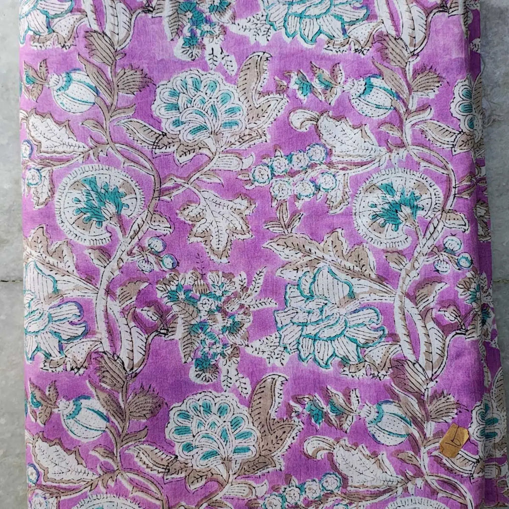 Sanganeri Hand Block Print Cotton Fabric – Lavender Floral Print