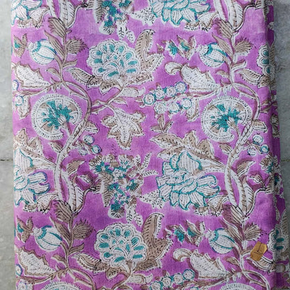 Sanganeri Hand Block Print Cotton Fabric – Lavender Floral Print
