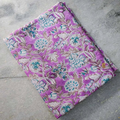 Sanganeri Hand Block Print Cotton Fabric – Lavender Floral Print