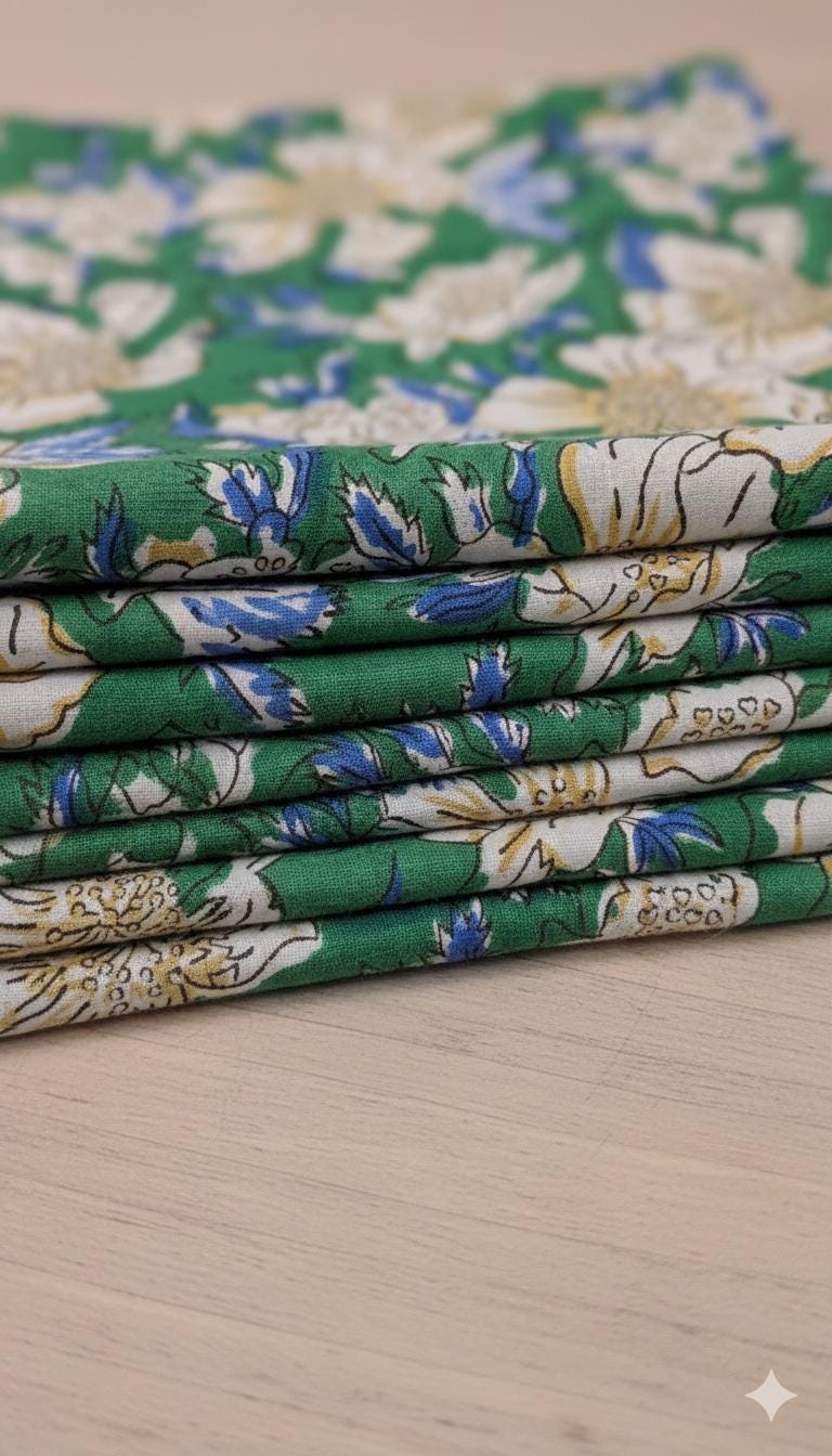 Authentic Sanganeri Hand Block Print Cotton Fabric by the Yard | Natural Dye Floral Print
