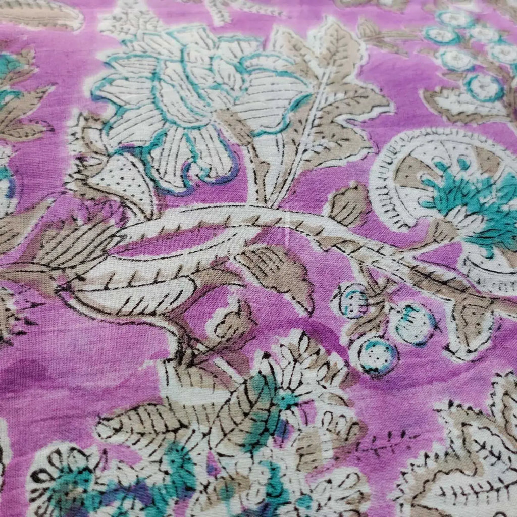 Sanganeri Hand Block Print Cotton Fabric – Lavender Floral Print