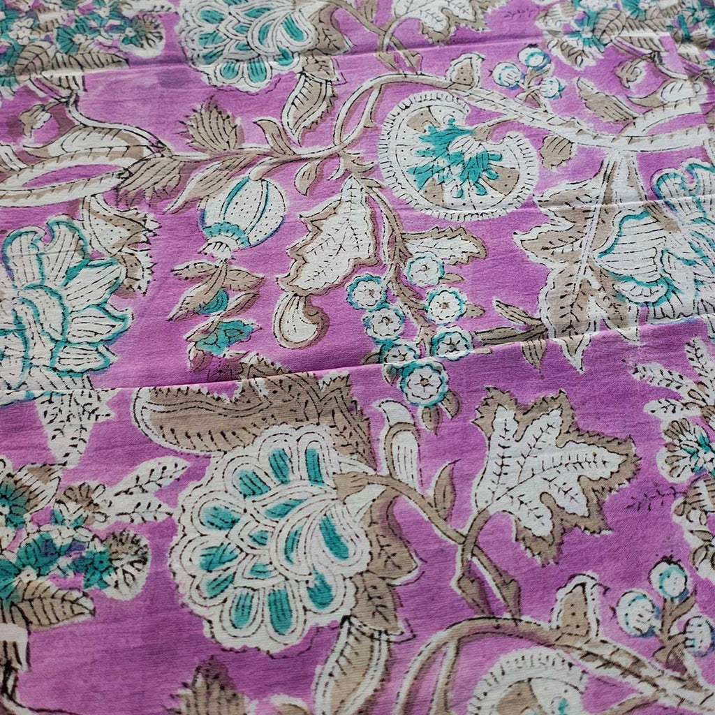 Handmade Bagru Print Textile – Levender Floral Print Cotton Material