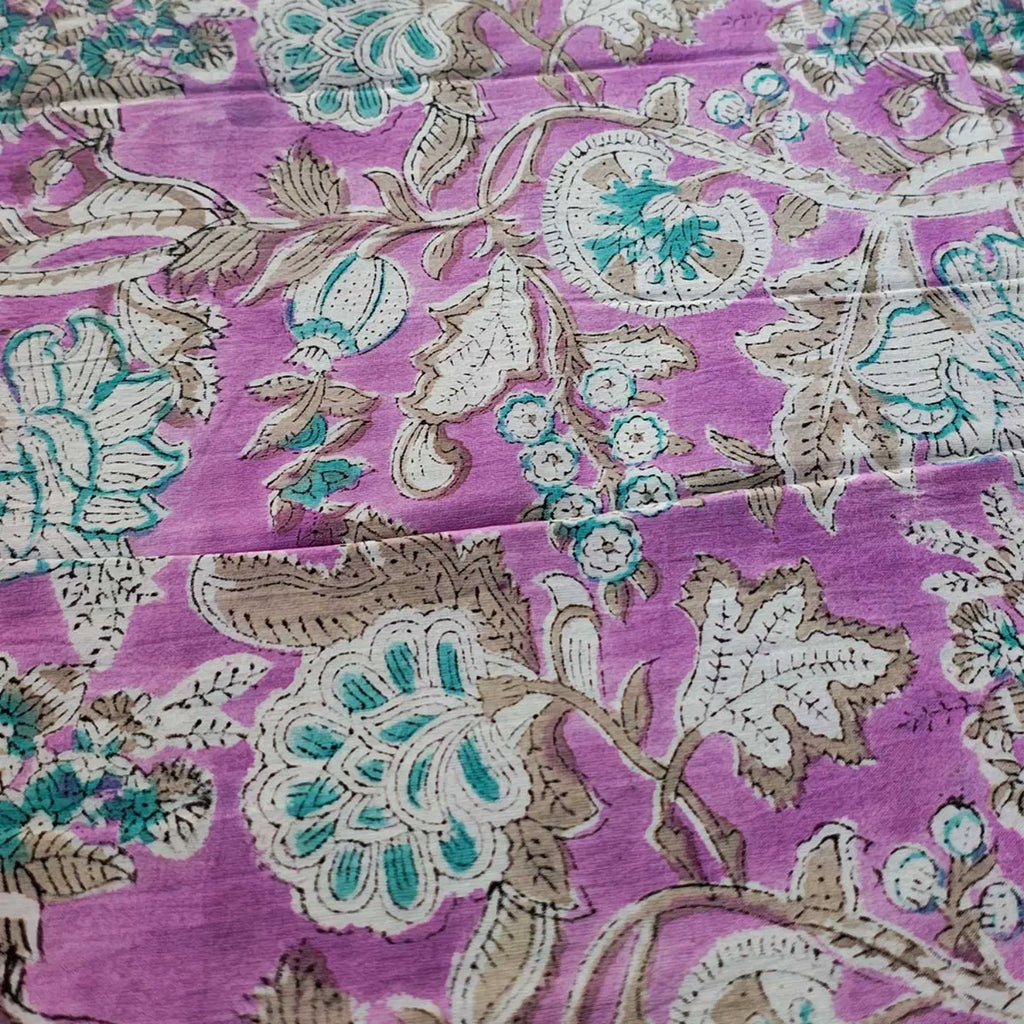 Sanganeri Hand Block Print Cotton Fabric – Lavender Floral Print