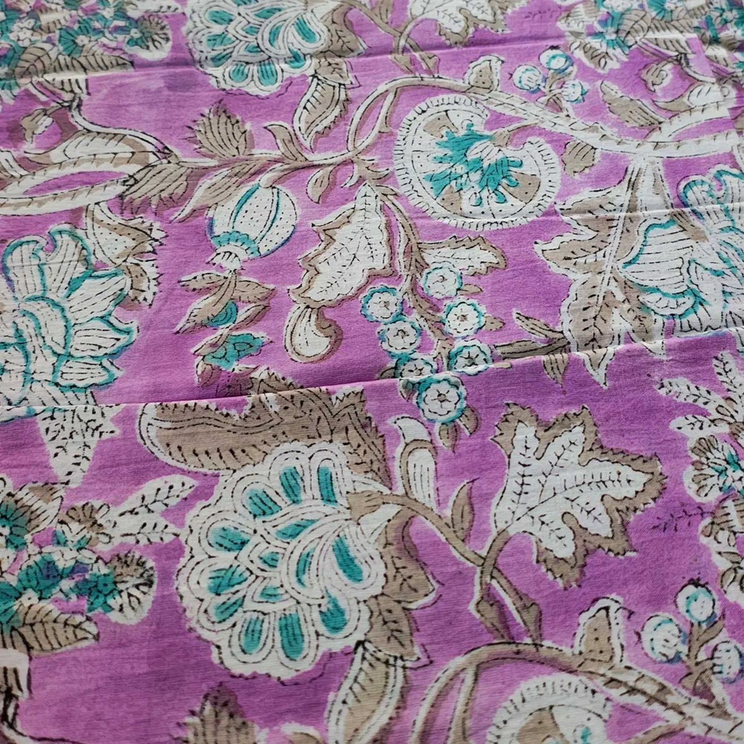 Sanganeri Hand Block Print Cotton Fabric – Lavender Floral Print
