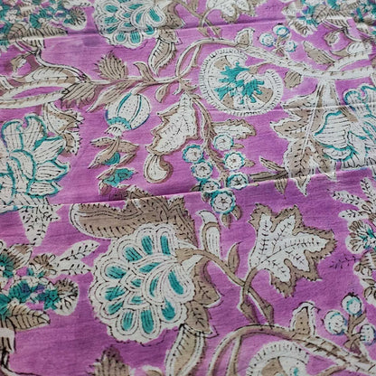 Sanganeri Hand Block Print Cotton Fabric – Lavender Floral Print