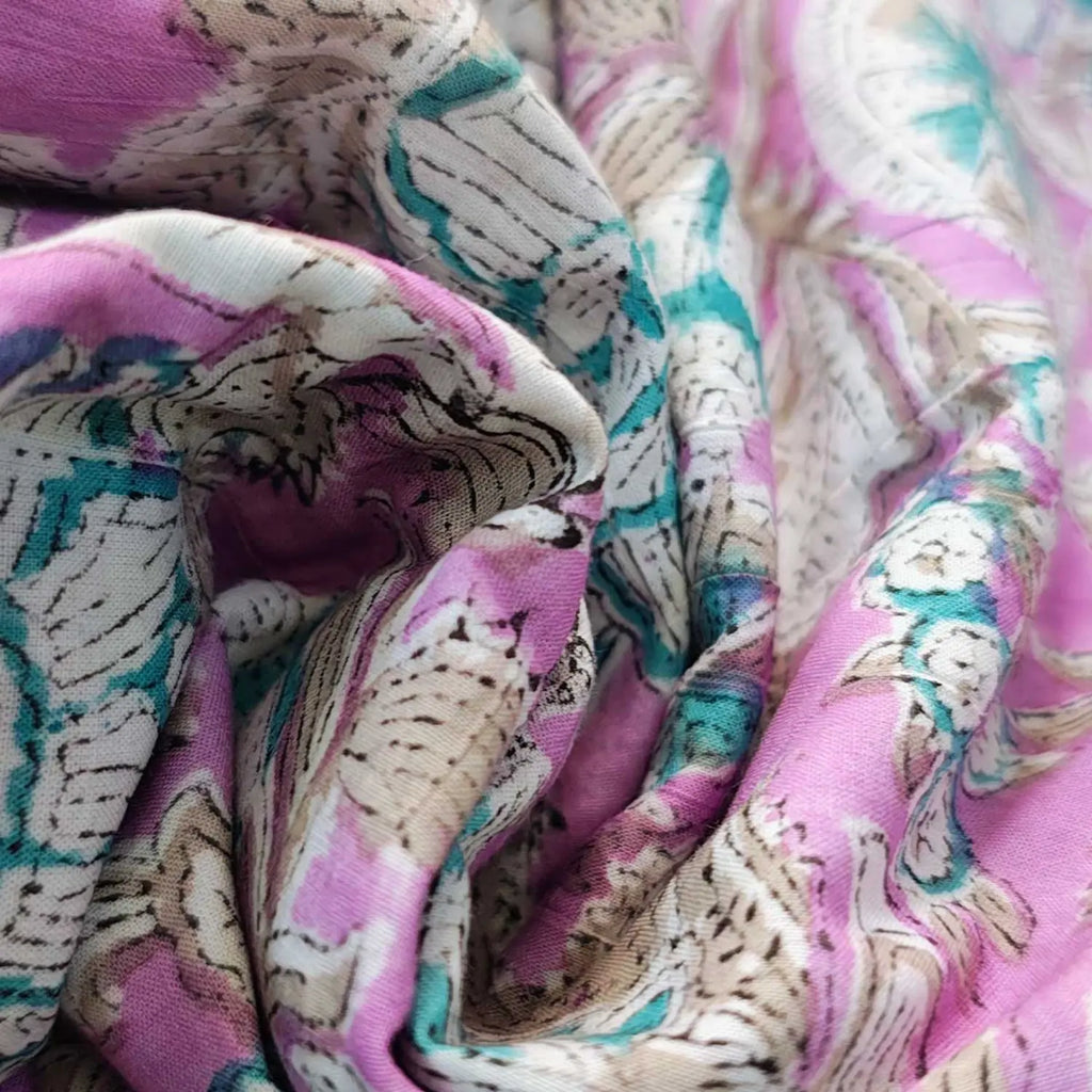 Sanganeri Hand Block Print Cotton Fabric – Lavender Floral Print