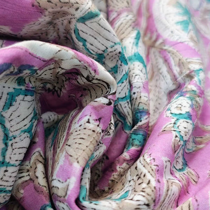 Sanganeri Hand Block Print Cotton Fabric – Lavender Floral Print