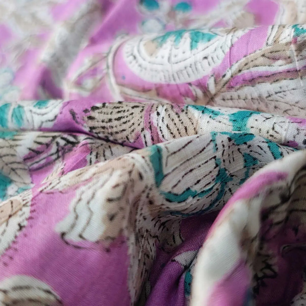 Sanganeri Hand Block Print Cotton Fabric – Lavender Floral Print