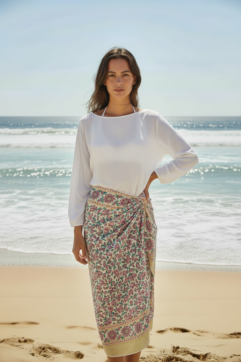 Bagru Block Print Cotton Sarong, Beach Wrap, Pareo