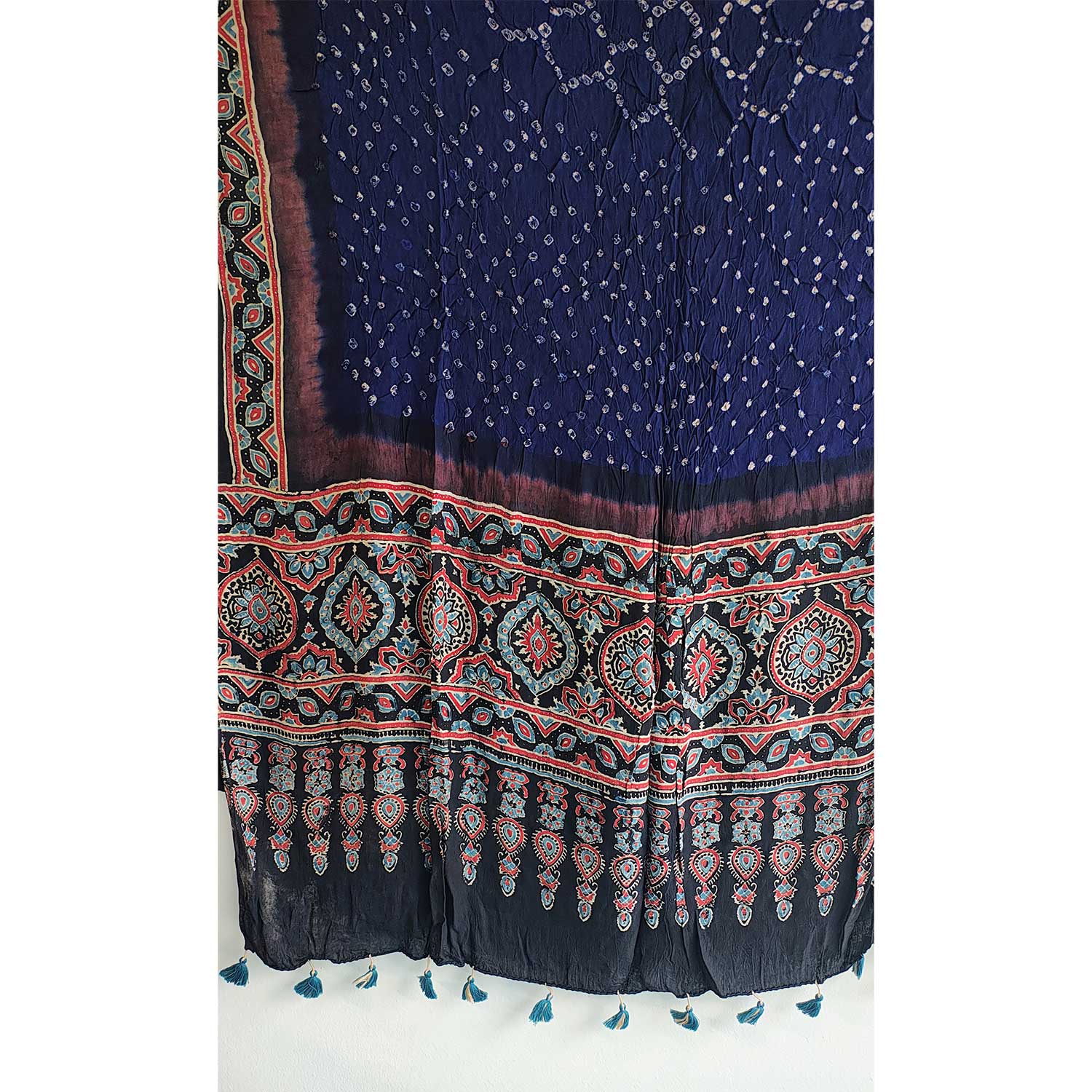 Kutch Bandhani Tie-Dye Pure Silk  Bandhani  Ajrakh Block Printing Dupatta With Zari: An Artistic Fusion of Heritage and Style