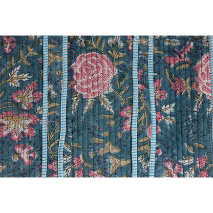 Handmade Block Print Cotton Quilted Tote Bag – Teal Floral