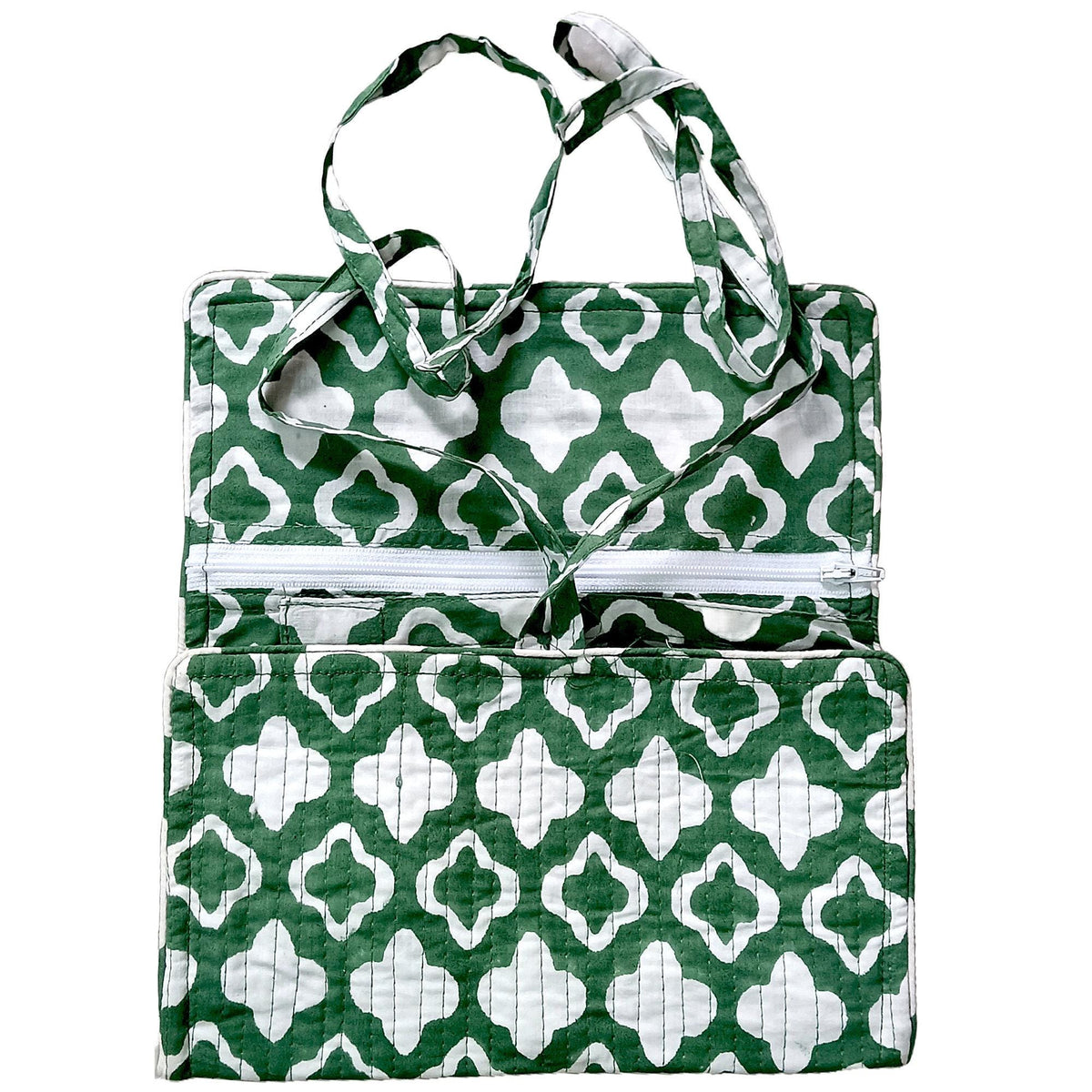 Handmade Floral Block Print Quilted Utility Pouch – Cotton Makeup & Travel Bag