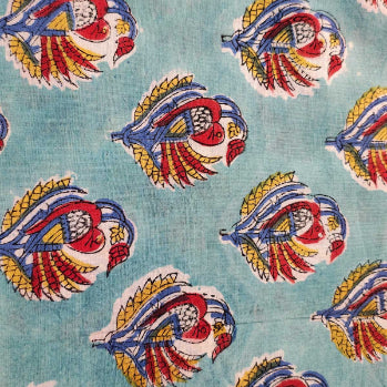 Sanganeri Hand Block Print Cotton Fabric – Sky Blue Floral Print