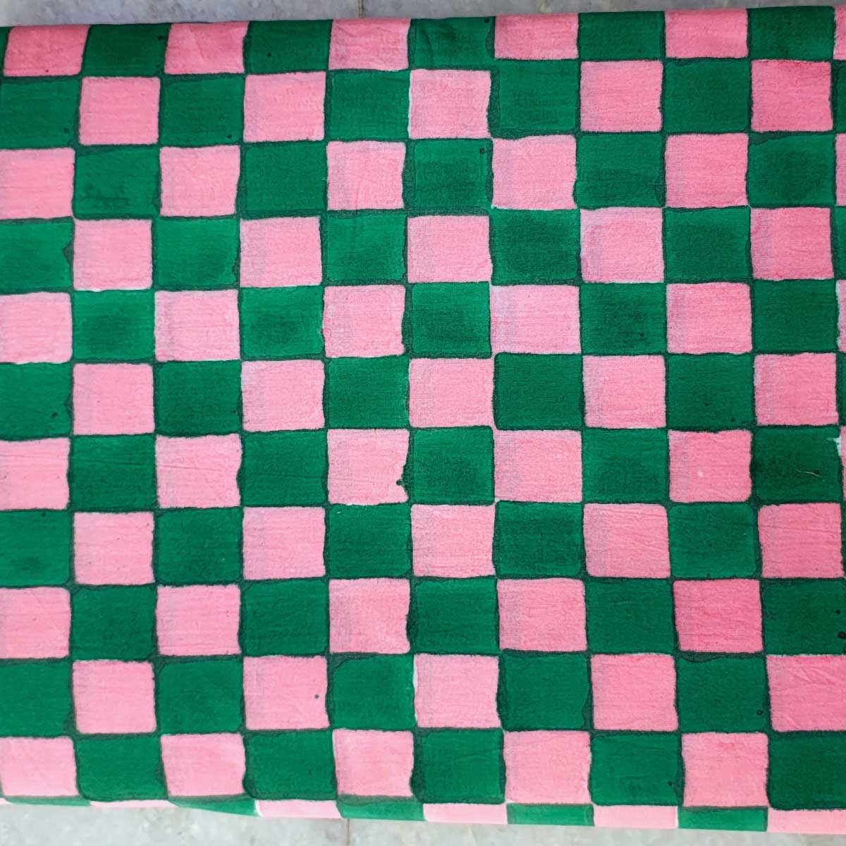 Handmade Bagru Print Textile – Green And Pink Floral Print Cotton Material