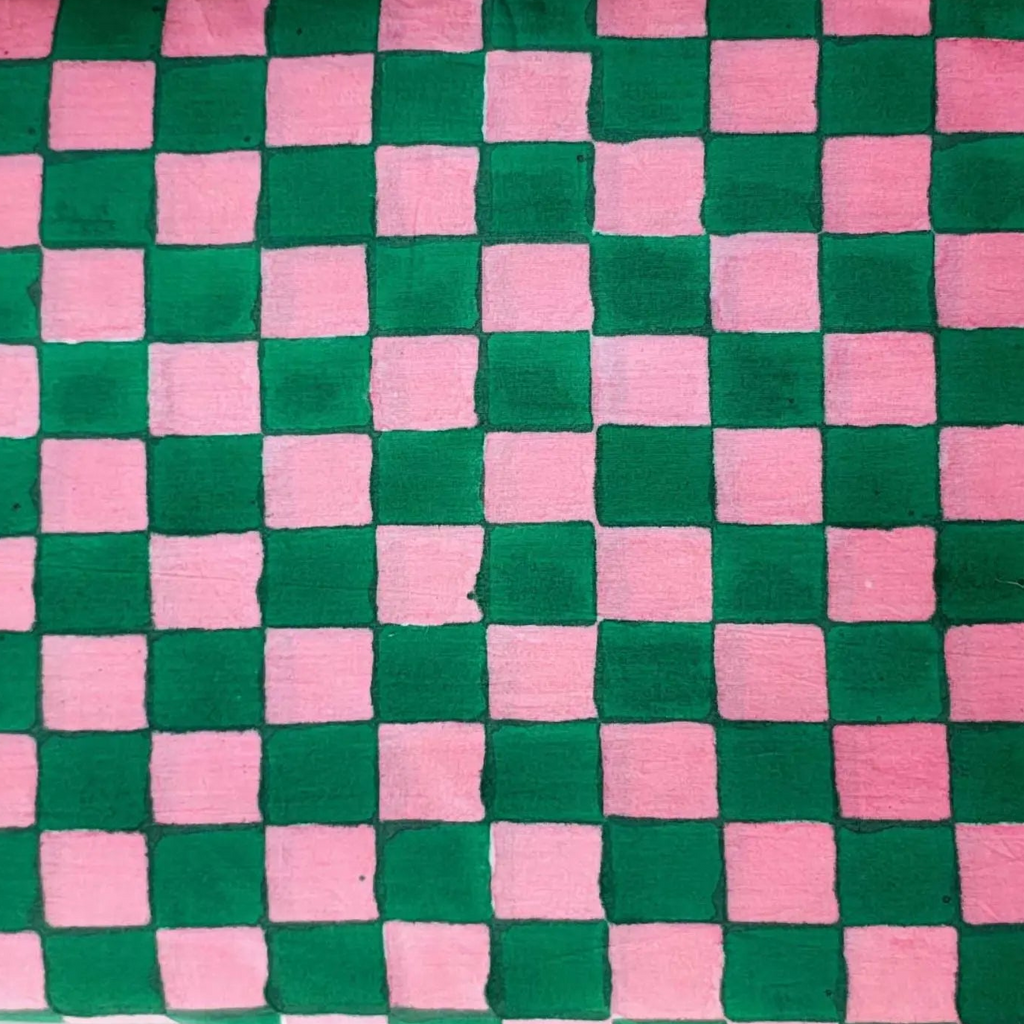 Sanganeri Hand Block Print Cotton Fabric – Green And Pink Floral Print