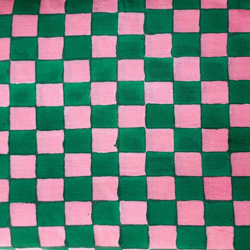 Sanganeri Hand Block Print Cotton Fabric – Green And Pink Floral Print