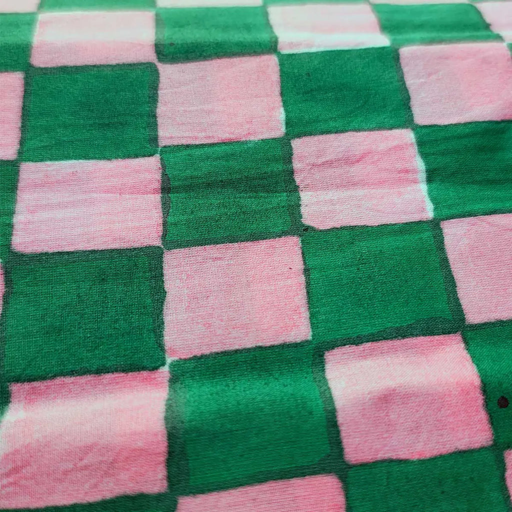 Sanganeri Hand Block Print Cotton Fabric – Green And Pink Floral Print