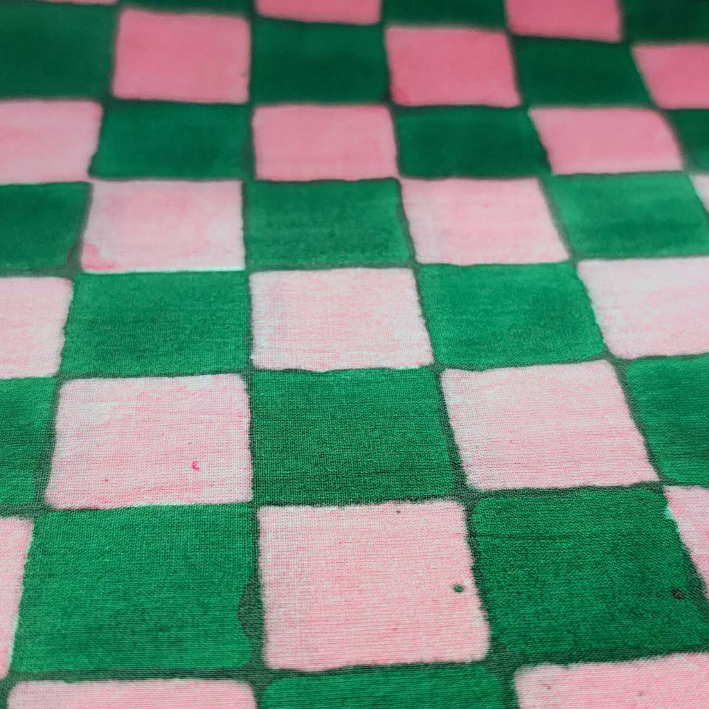 Handmade Bagru Print Textile – Green And Pink Floral Print Cotton Material