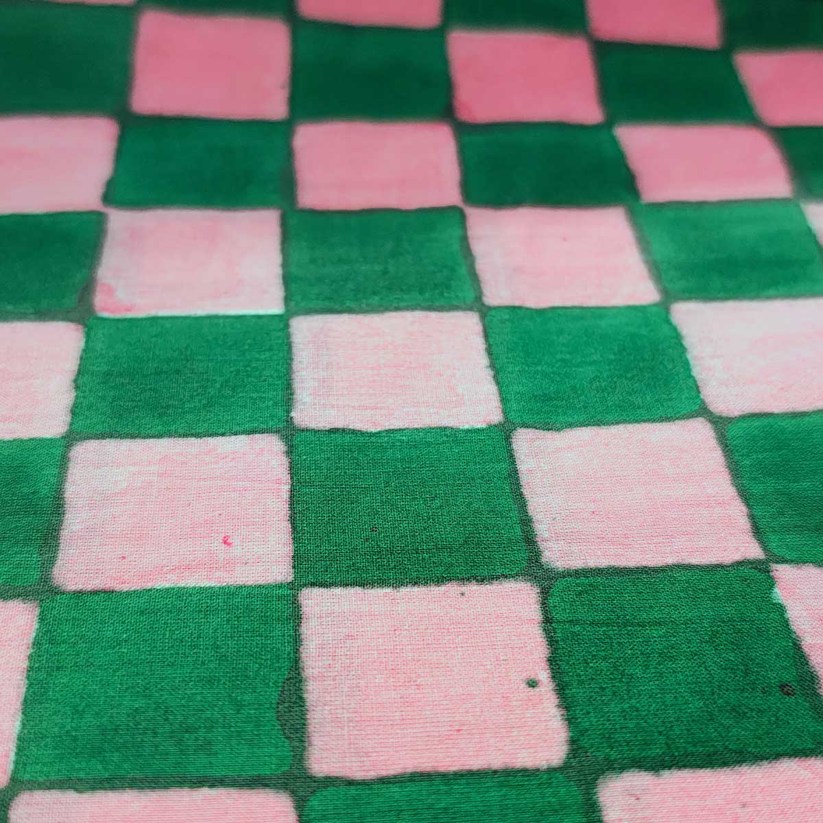 Handmade Bagru Print Textile – Green And Pink Floral Print Cotton Material