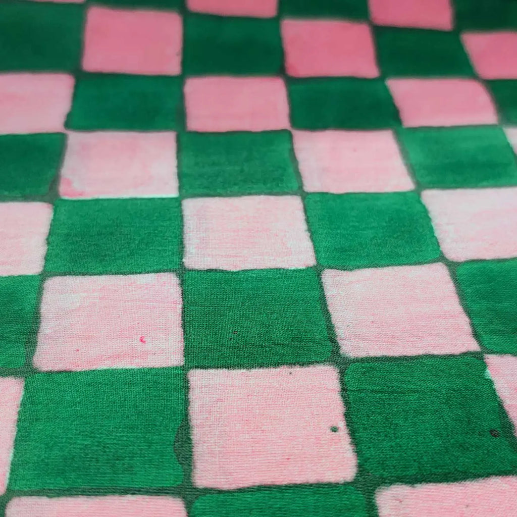Sanganeri Hand Block Print Cotton Fabric – Green And Pink Floral Print