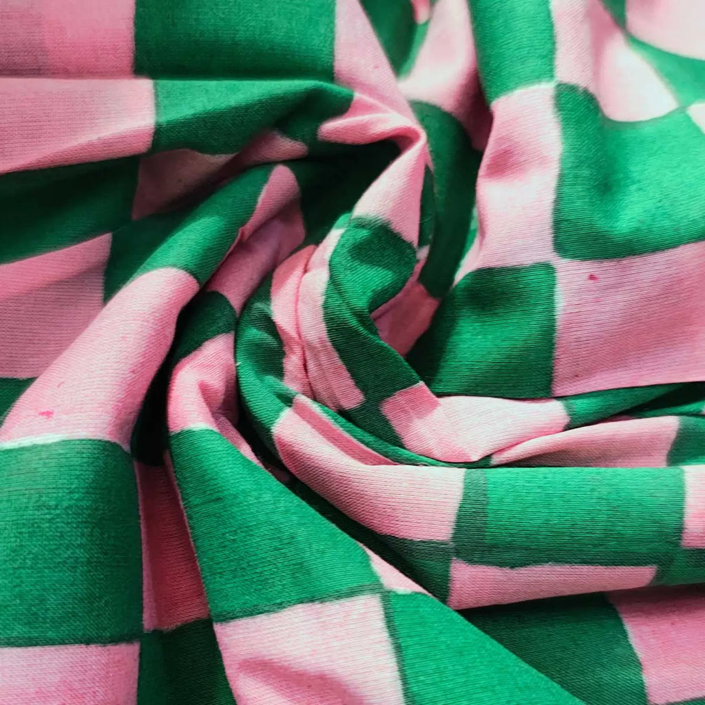 Sanganeri Hand Block Print Cotton Fabric – Green And Pink Floral Print