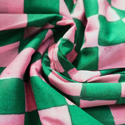 Sanganeri Hand Block Print Cotton Fabric – Green And Pink Floral Print