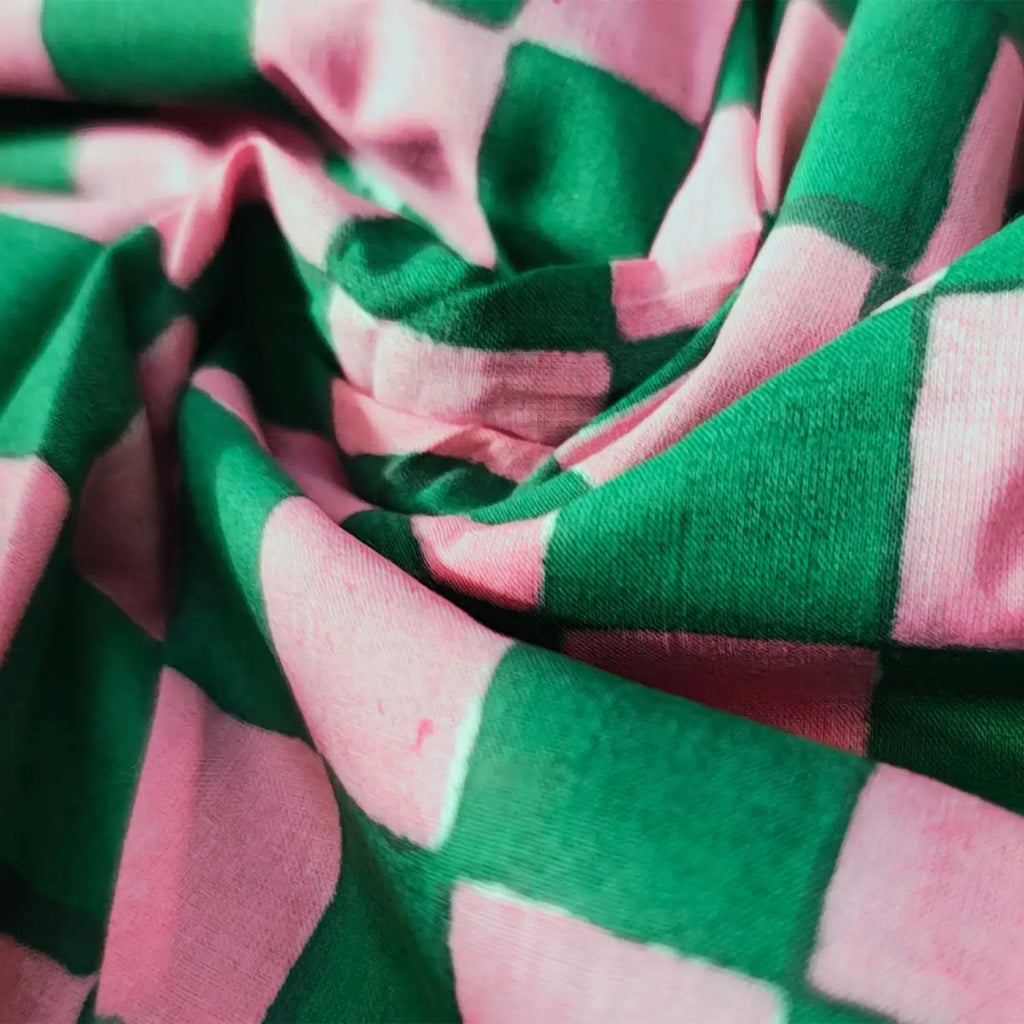 Sanganeri Hand Block Print Cotton Fabric – Green And Pink Floral Print