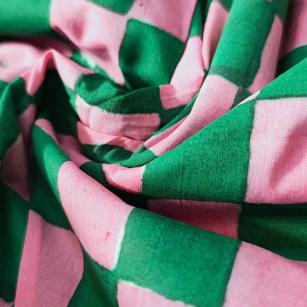Sanganeri Hand Block Print Cotton Fabric – Green And Pink Floral Print