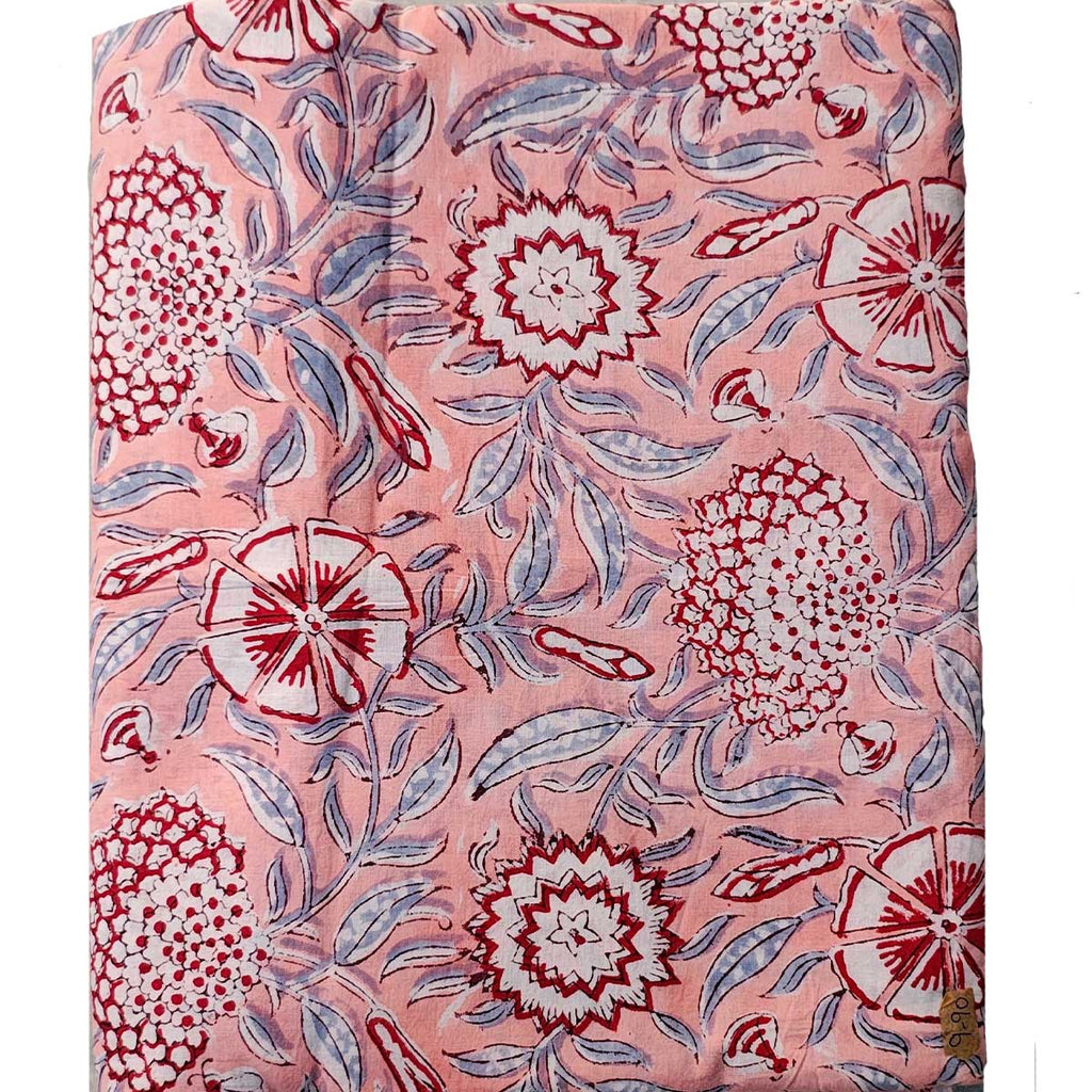 Handmade Bagru Print Textile –  Baby Pink Floral Print Cotton Material