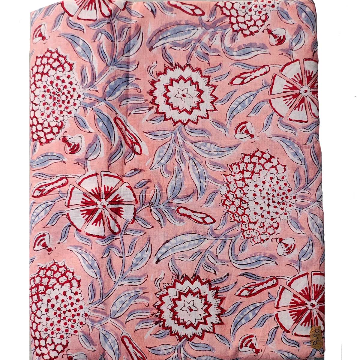 Handmade Bagru Print Textile –  Baby Pink Floral Print Cotton Material