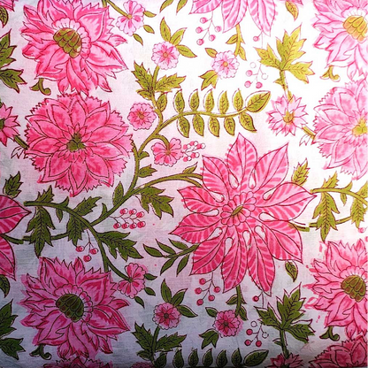 Sanganeri Hand Block Print Cotton Fabric – Pink And White Floral Print