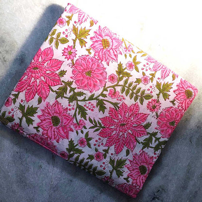 Sanganeri Hand Block Print Cotton Fabric – Pink And White Floral Print