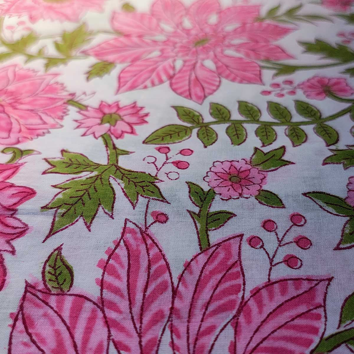 Sanganeri Hand Block Print Cotton Fabric – Pink And White Floral Print