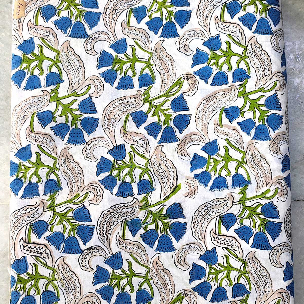 Handmade Bagru Print Textile – Green Floral Print Cotton Material