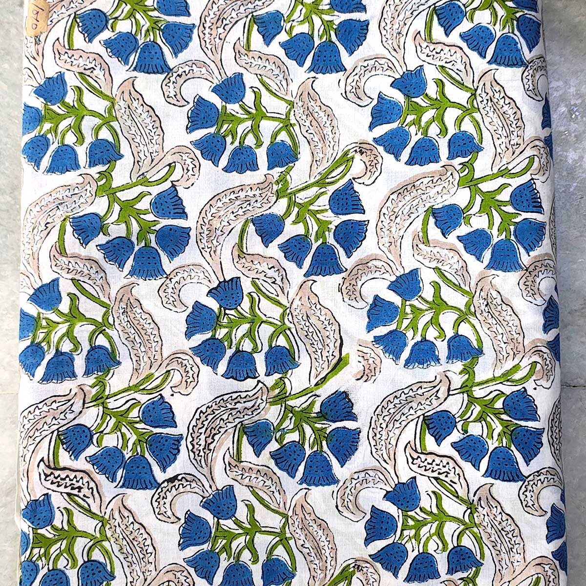 Handmade Bagru Print Textile – Green Floral Print Cotton Material