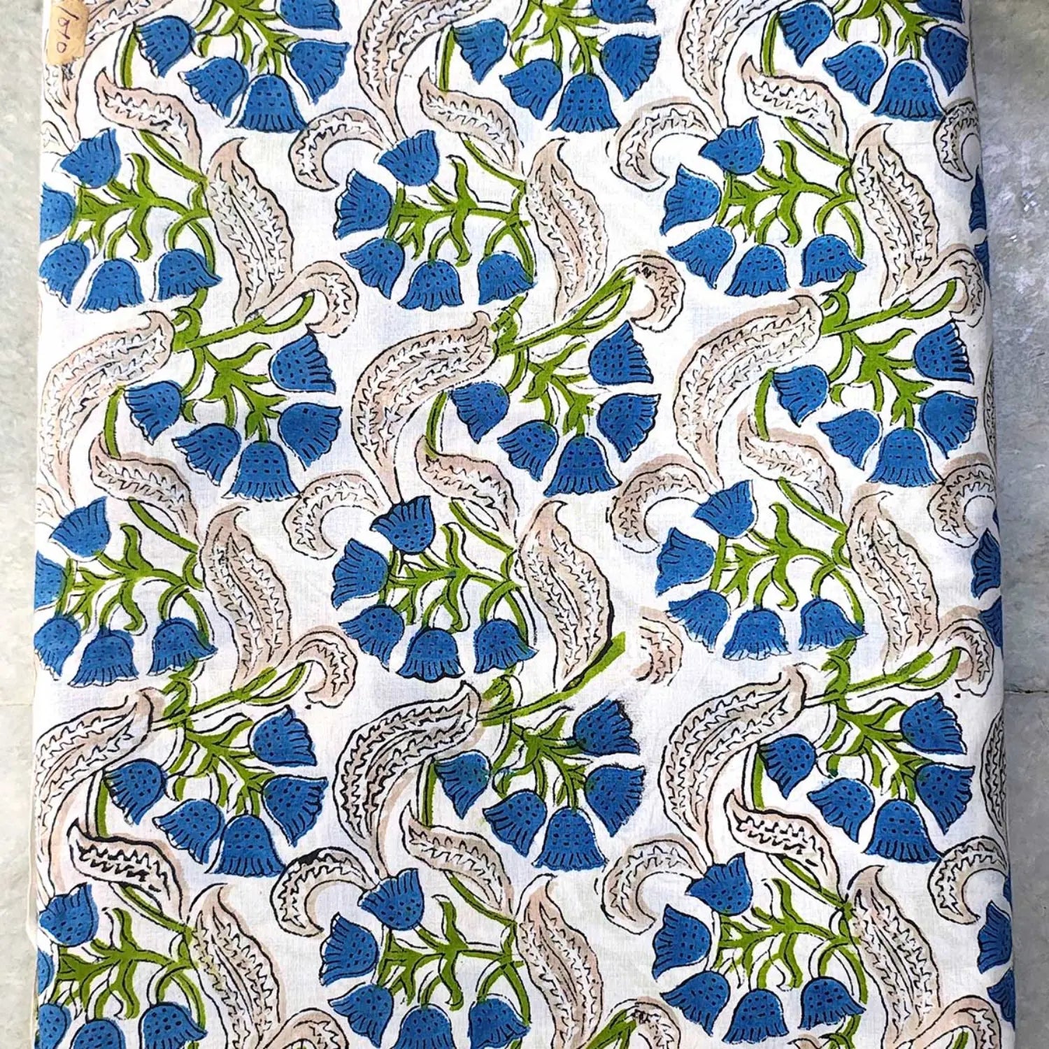 Handmade Bagru Print Textile – Green Floral Print Cotton Material