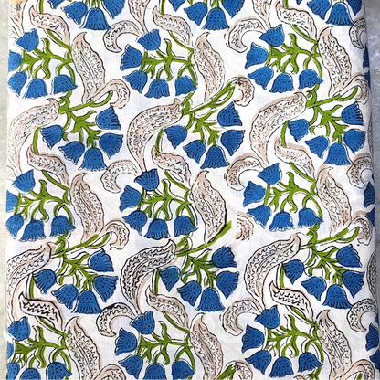 Sanganeri Hand Block Print Cotton Fabric – Green Floral Print