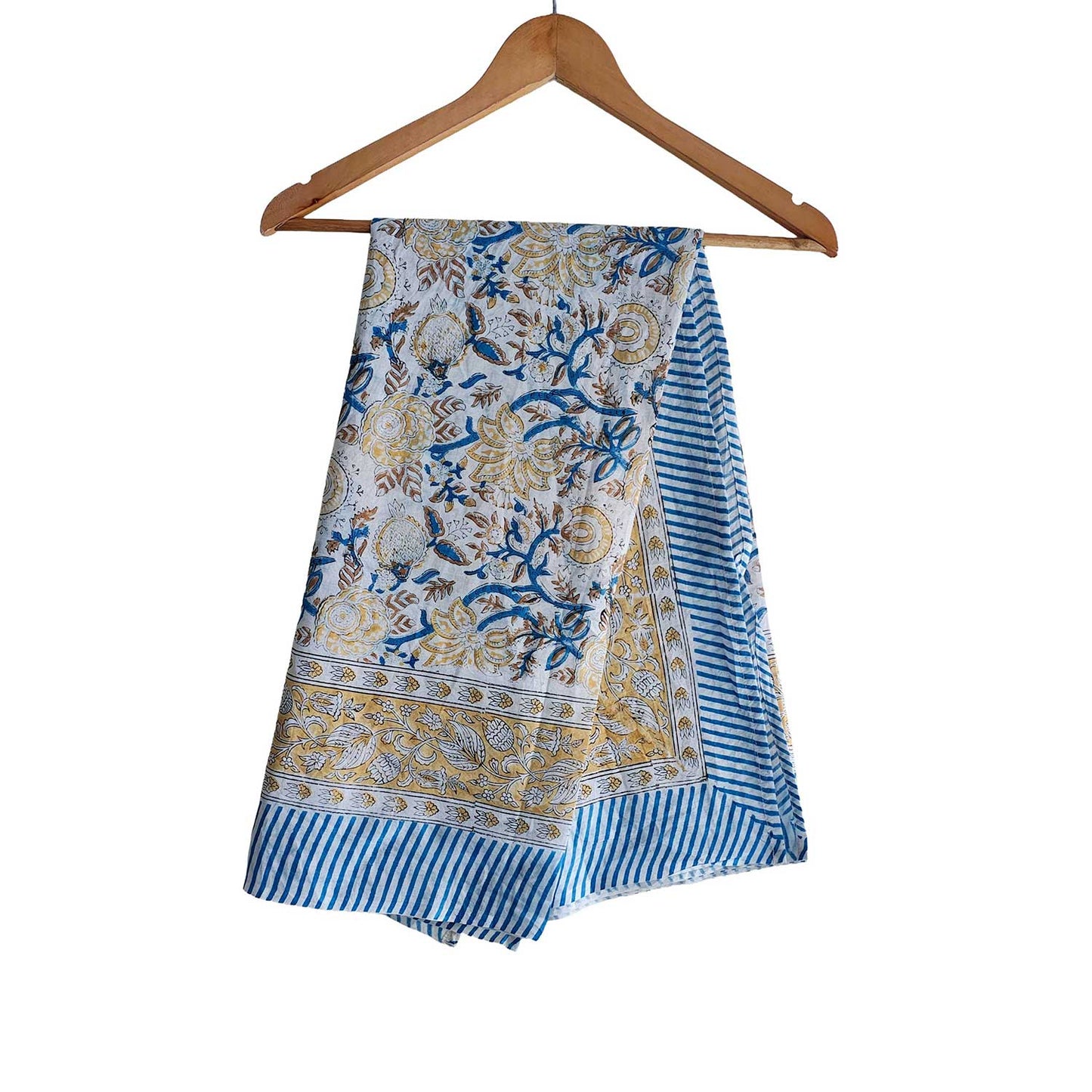 Bagru Block Print Floral Light Yellow Color Cotton Sarong, Beach Wrap, Pareo