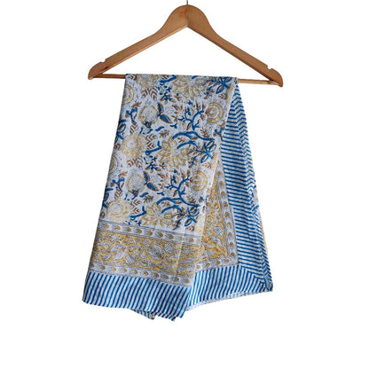 Bagru Block Print Floral Light Yellow Color Cotton Sarong, Beach Wrap, Pareo