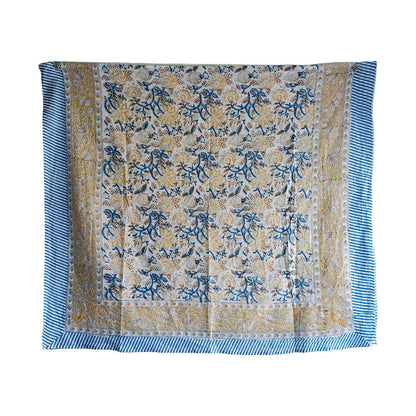 Bagru Block Print Floral Light Yellow Color Cotton Sarong, Beach Wrap, Pareo
