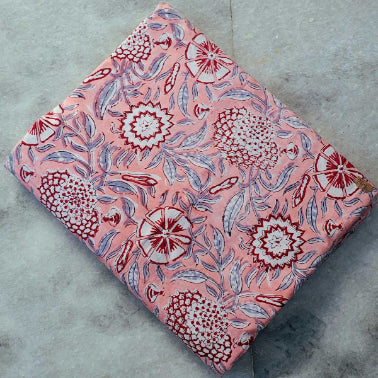 Handmade Bagru Print Textile –  Baby Pink Floral Print Cotton Material